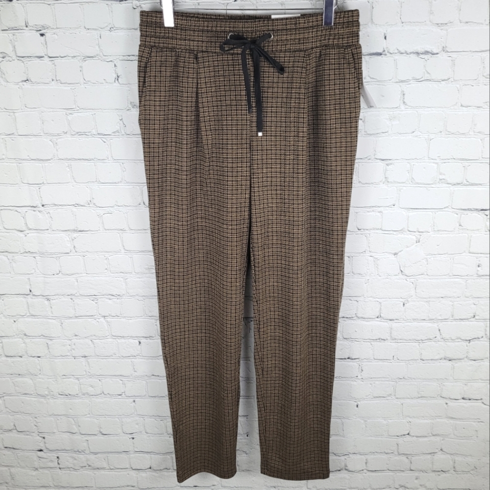 CLEO | Jogger elastic & drawstring waist stretch micro plaid pants trousers